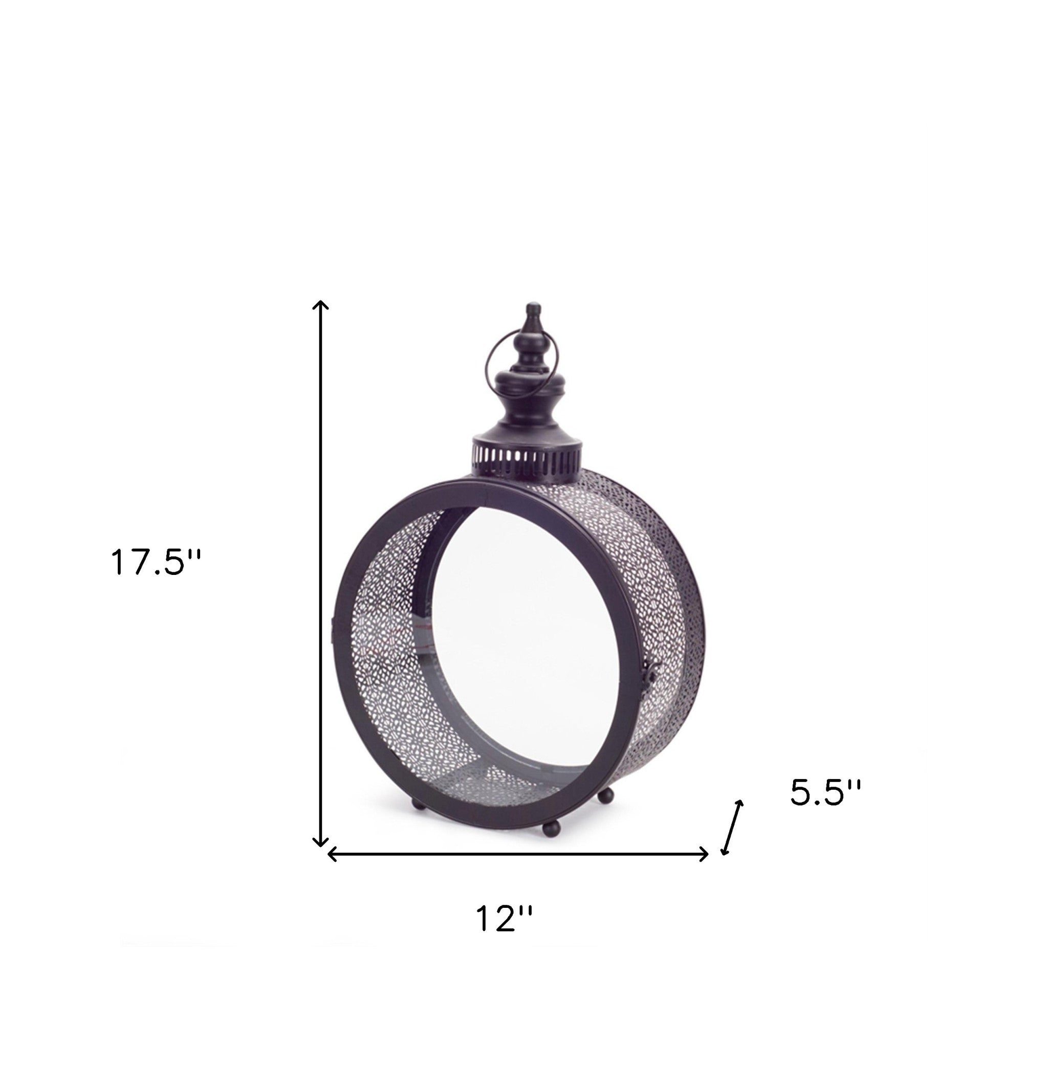 18" Black Ornate Metal Centerpiece Lantern Candle Holder-4