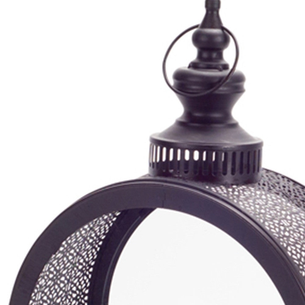 18" Black Ornate Metal Centerpiece Lantern Candle Holder-3