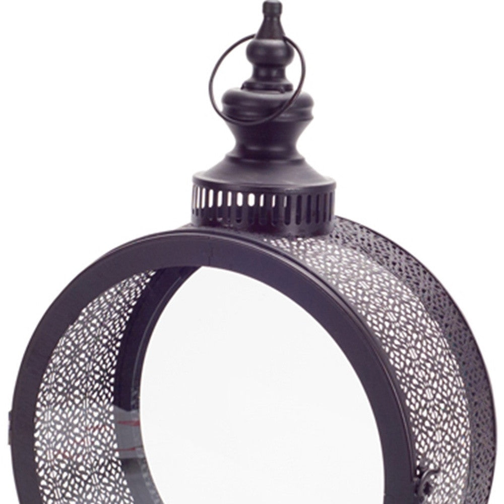 18" Black Ornate Metal Centerpiece Lantern Candle Holder-2