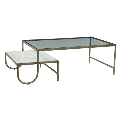 52" White Marble Nesting Coffee Tables Set of 2