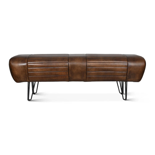 53" Brown Leather Upholstered Bench for End of Bed
