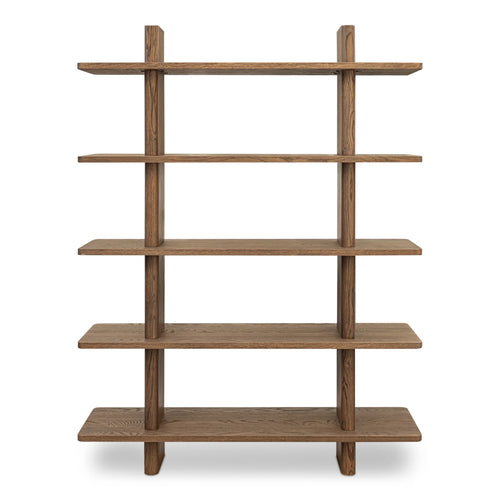 70" Tall Dark Brown Oak Open Bookcase