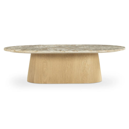 54" Oval Marble Coffee Table with Oak Pedestal