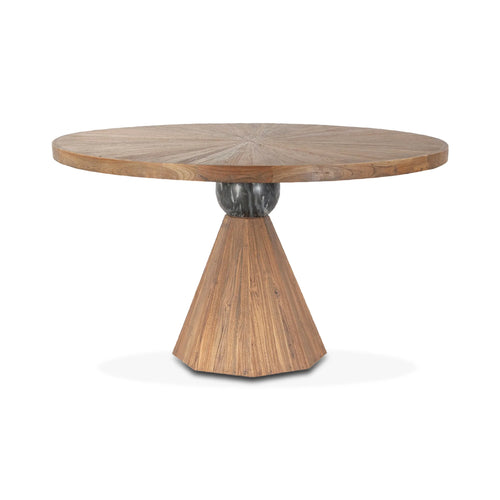 54" Teak Wood Black Marble Round Dining Table Seats 4