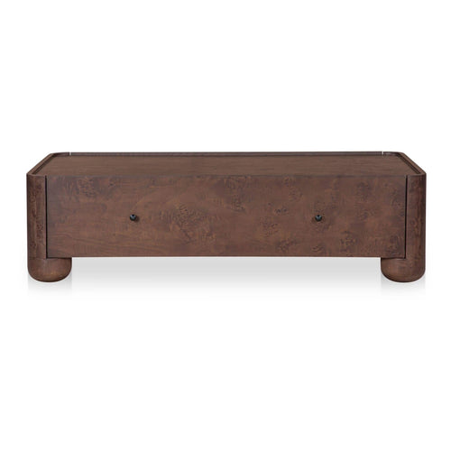 55" Brown Burl Wood Coffee Table with Storage
