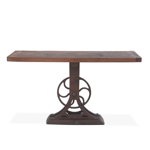 56" Teak Wood Console Table with Iron Base for Entryway