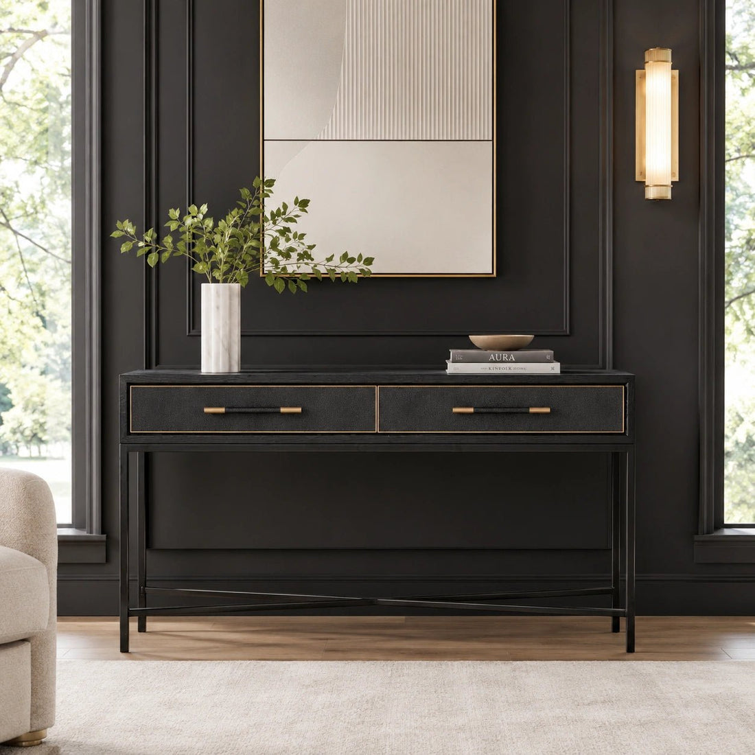 59" Black Oak Console Table with Drawers (VL-1049-02) by Moe's Home Collection - AURA Modern Home
