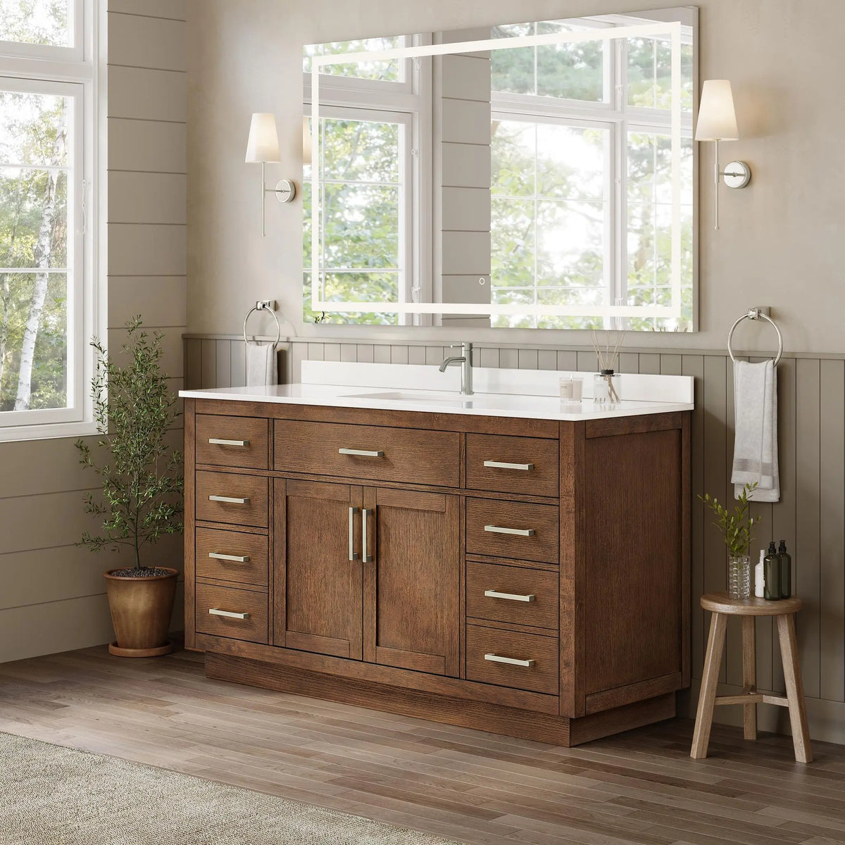 60" Beckett Single Bathroom Vanity with Toe Kick Dark Oak Brushed Nickel Trim by wyndham View 7