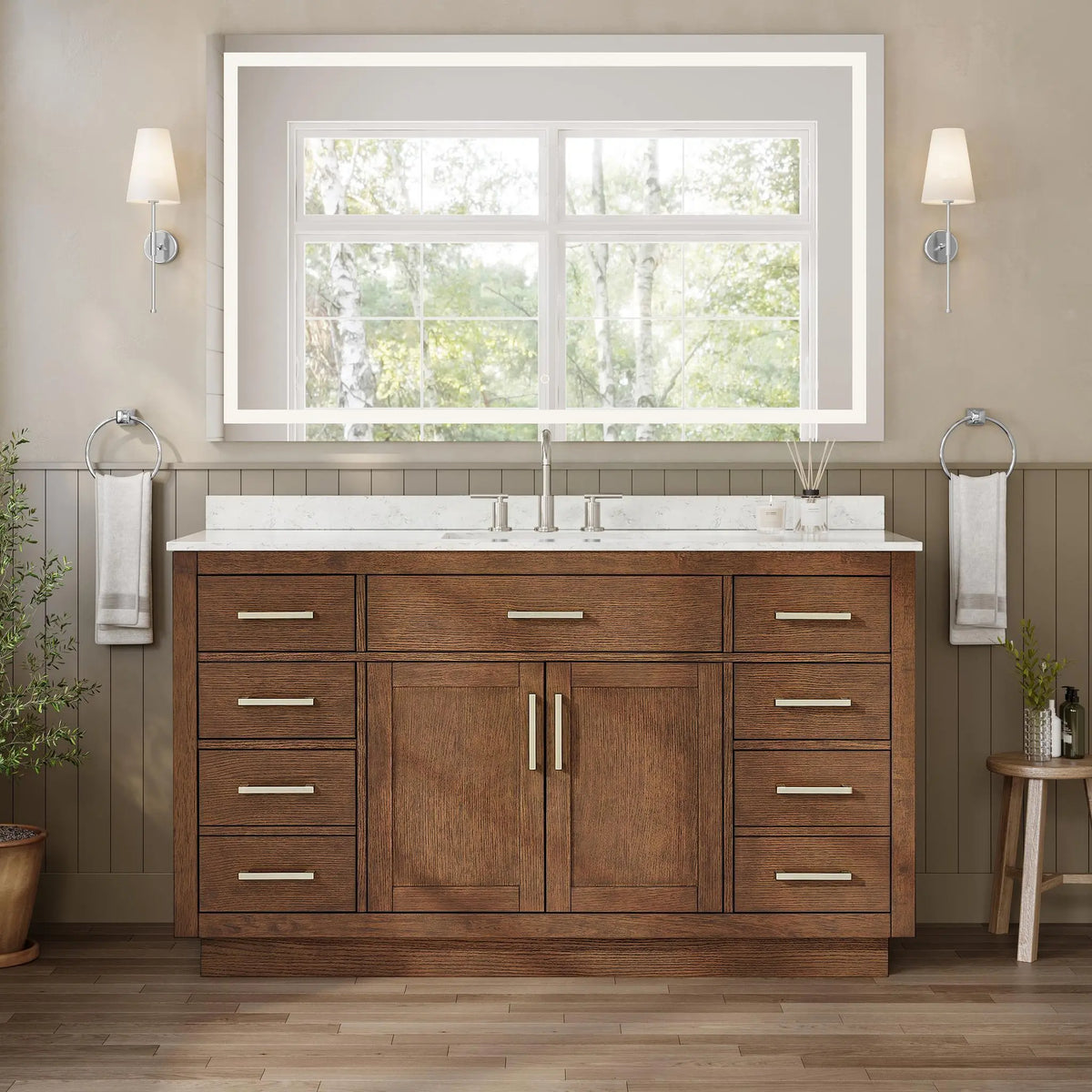 60" Beckett Single Bathroom Vanity with Toe Kick Dark Oak Brushed Nickel Trim by wyndham View 14