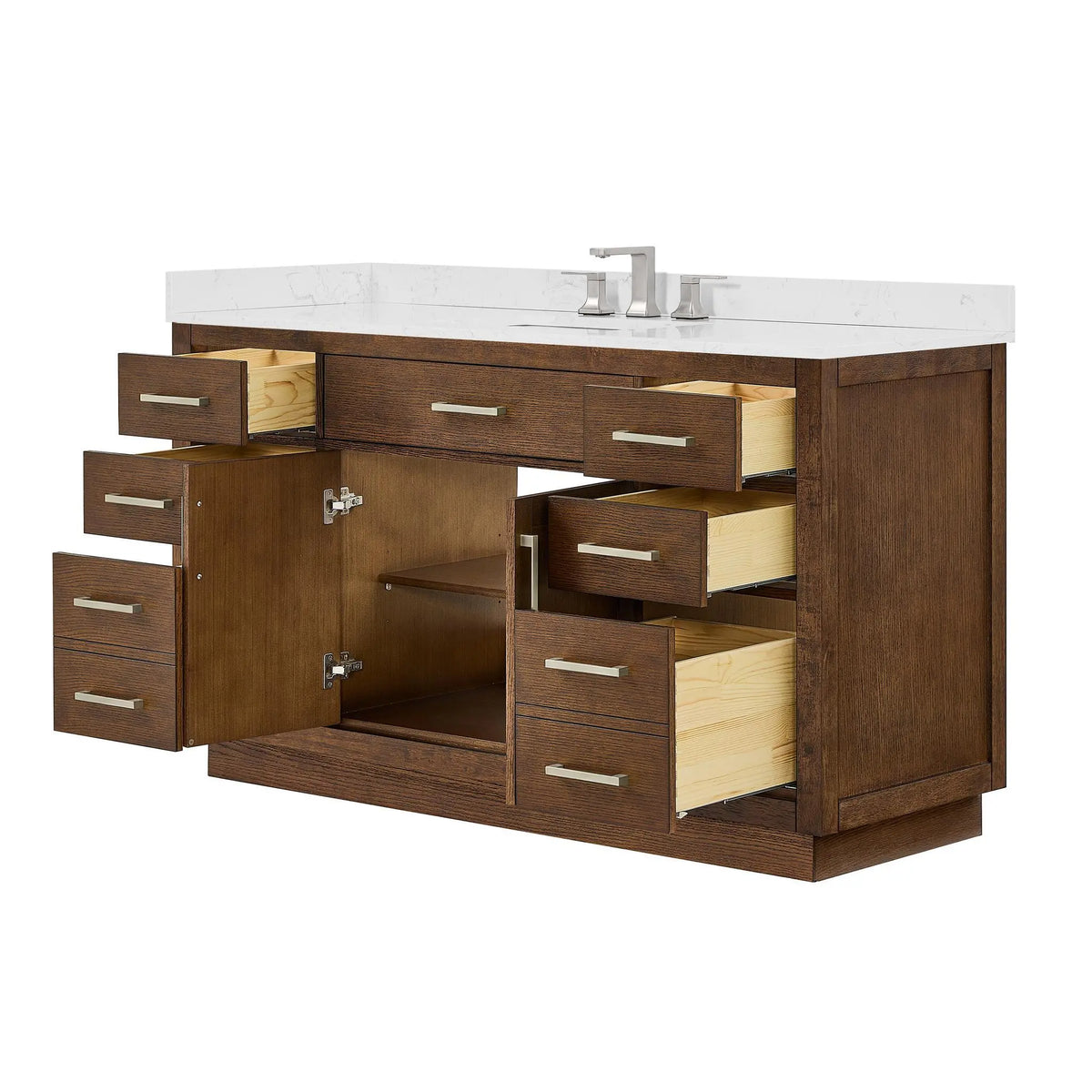 60" Beckett Single Bathroom Vanity with Toe Kick Dark Oak Brushed Nickel Trim by wyndham View 13
