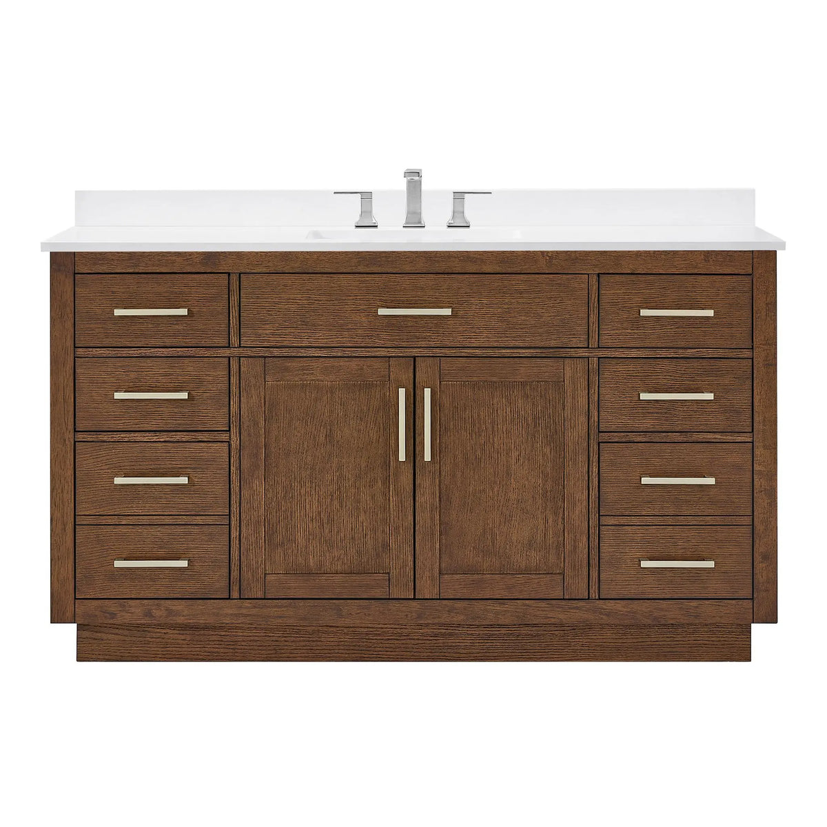 60" Beckett Single Bathroom Vanity with Toe Kick Dark Oak Brushed Nickel Trim by wyndham View 16