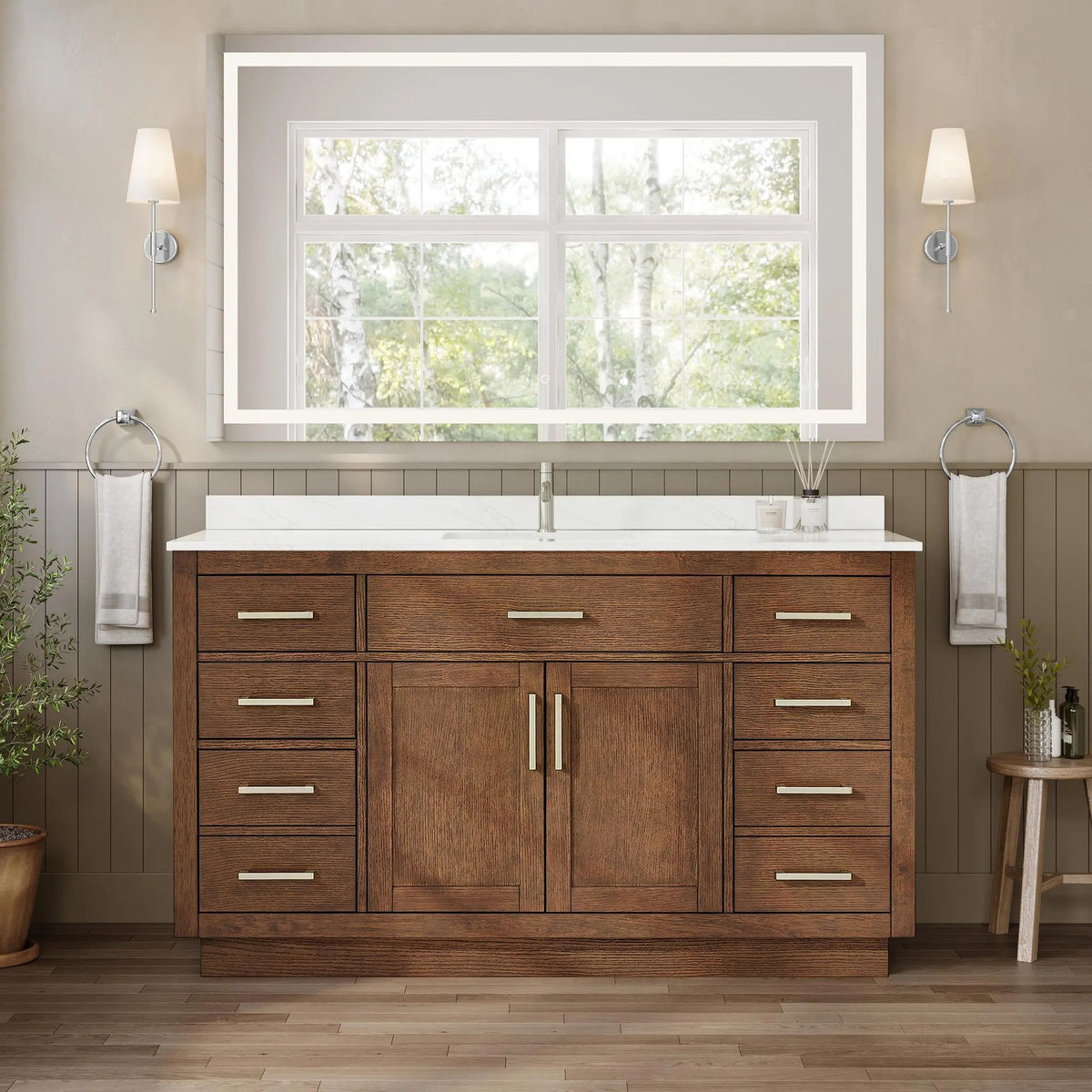 60" Beckett Single Bathroom Vanity with Toe Kick Dark Oak Brushed Nickel Trim by wyndham View 24