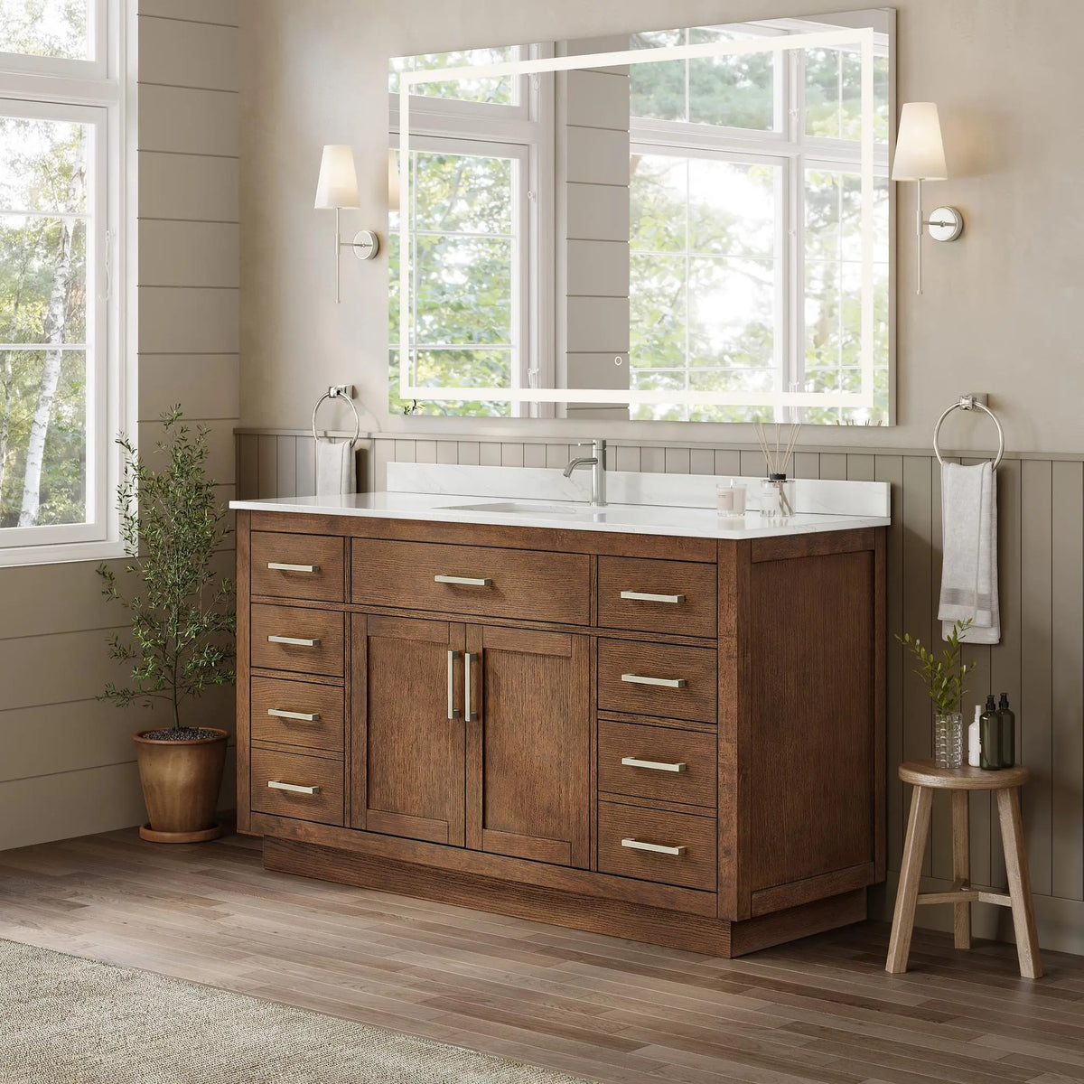 60" Beckett Single Bathroom Vanity with Toe Kick Dark Oak Brushed Nickel Trim by wyndham View 22