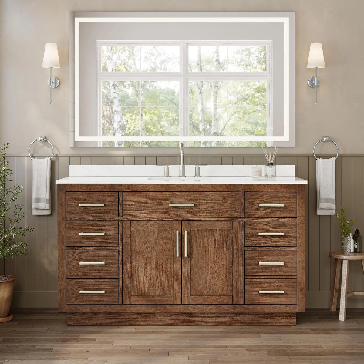 60" Beckett Single Bathroom Vanity with Toe Kick Dark Oak Brushed Nickel Trim by wyndham View 34