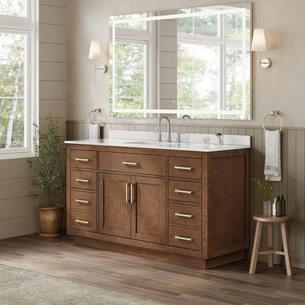 60" Beckett Single Bathroom Vanity with Toe Kick Dark Oak Brushed Nickel Trim by wyndham View 32