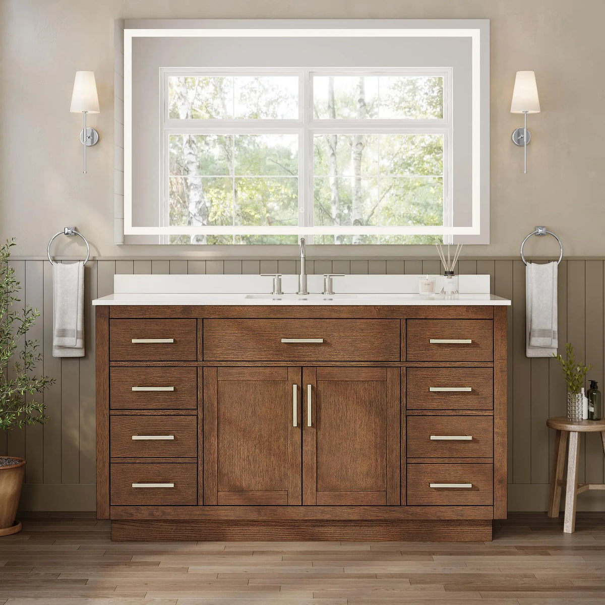 60" Beckett Single Bathroom Vanity with Toe Kick Dark Oak Brushed Nickel Trim by wyndham View 39