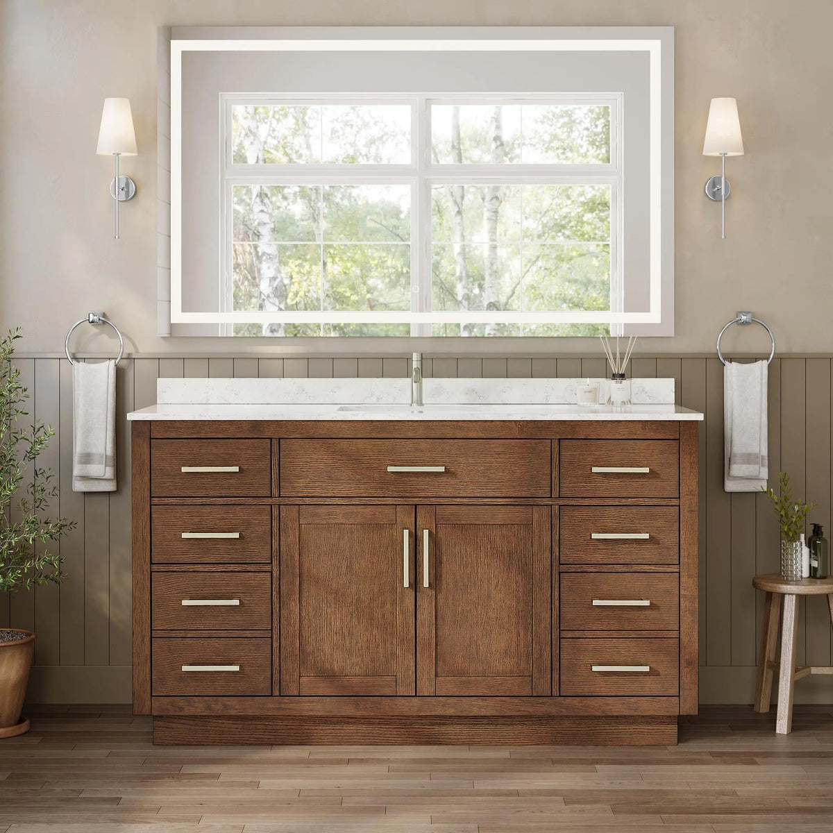 60" Beckett Single Bathroom Vanity with Toe Kick Dark Oak Brushed Nickel Trim by wyndham View 4