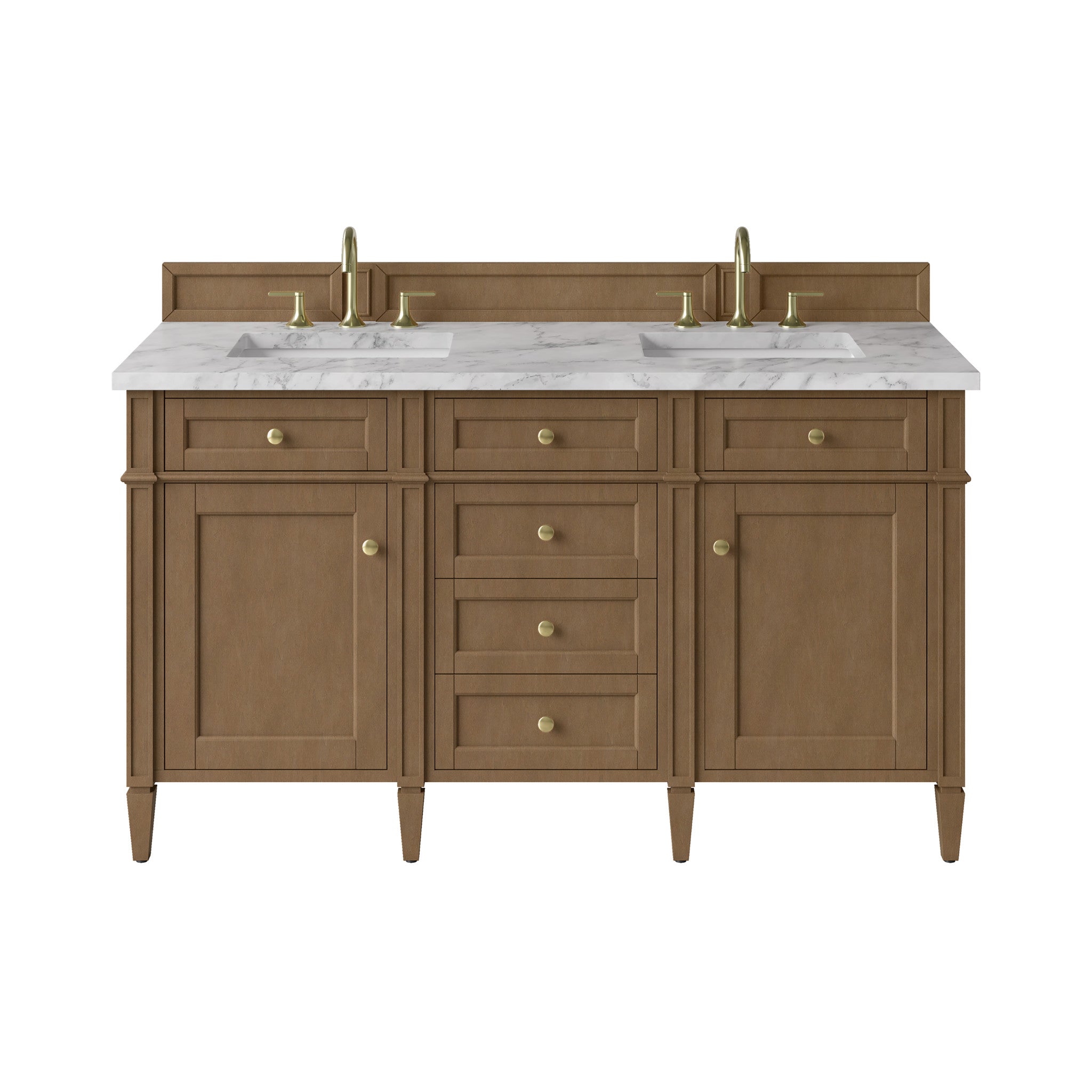 60" Brittany Double Vanity in Pecan by James Martin Vanities-Carrara White Marble 