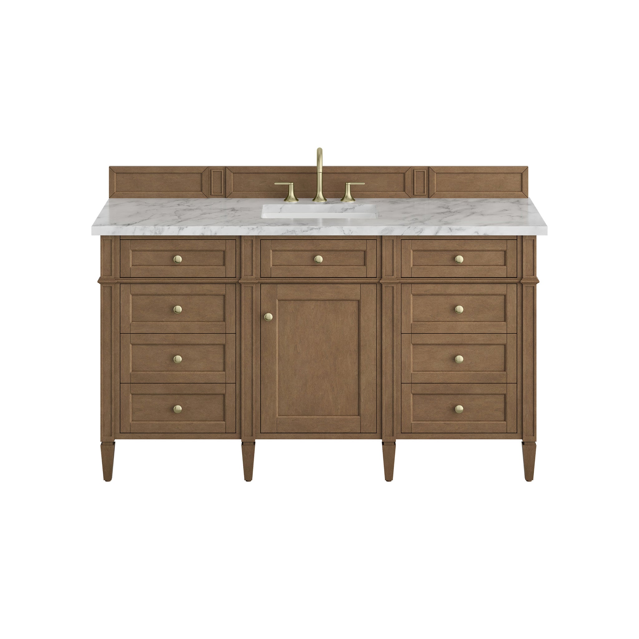 60" Brittany Single Vanity in Pecan by James Martin Vanities-Carrara White Marble 