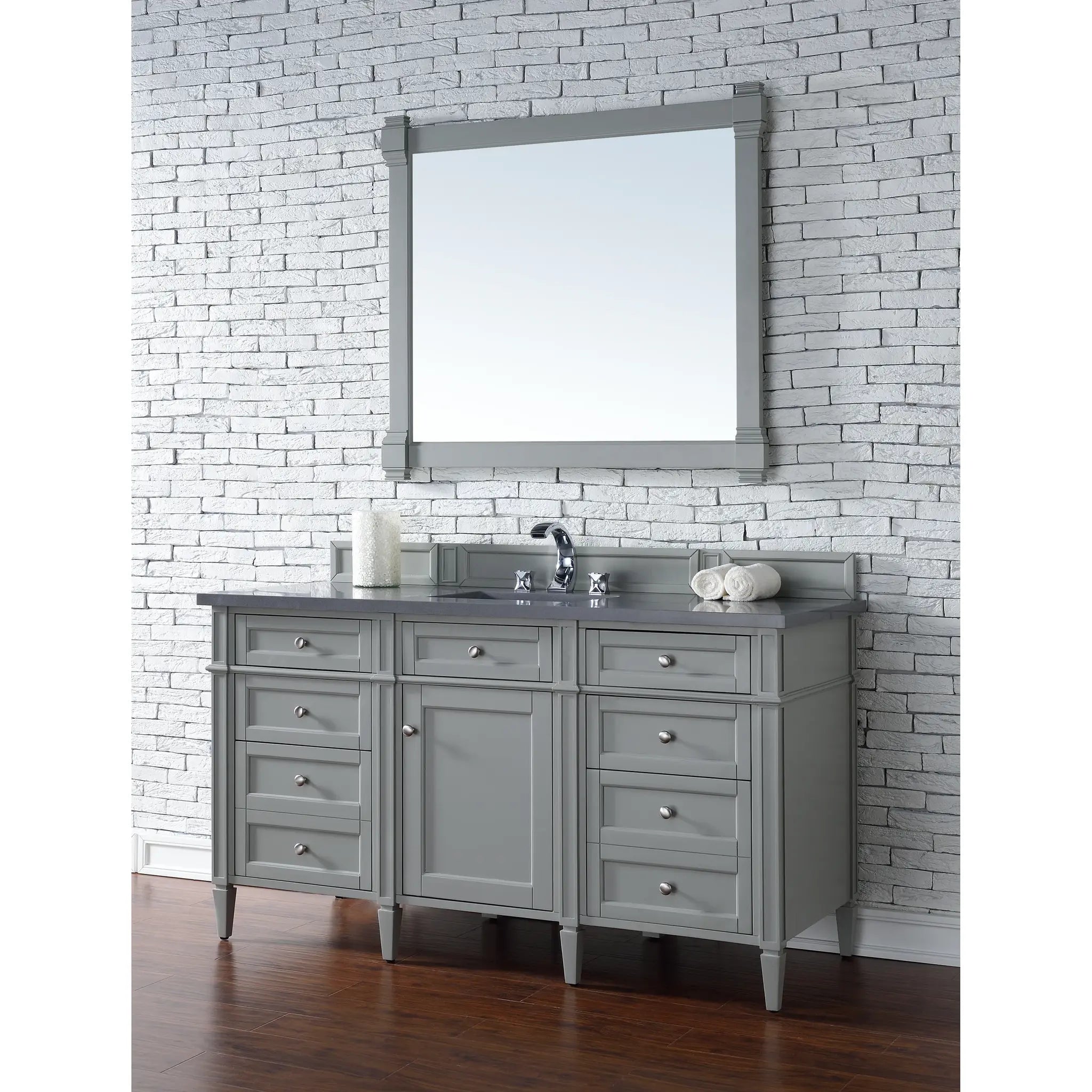 60" Brittany Single Vanity in Urban Gray-Charcoal Soapstone Silestone-8" Widespread image 2