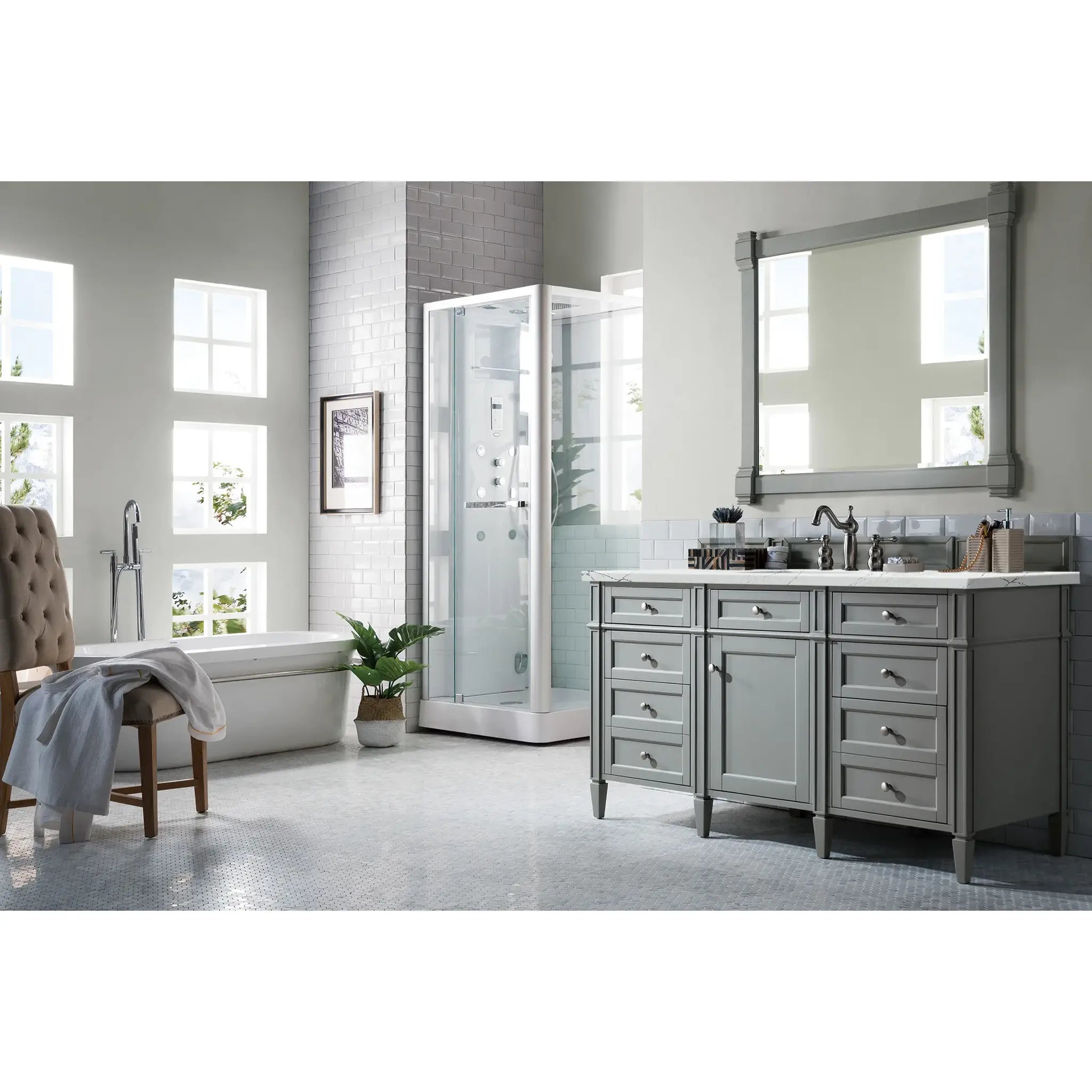 60" Brittany Single Vanity in Urban Gray-Ethereal Noctis Silestone-8" Widespread image 2