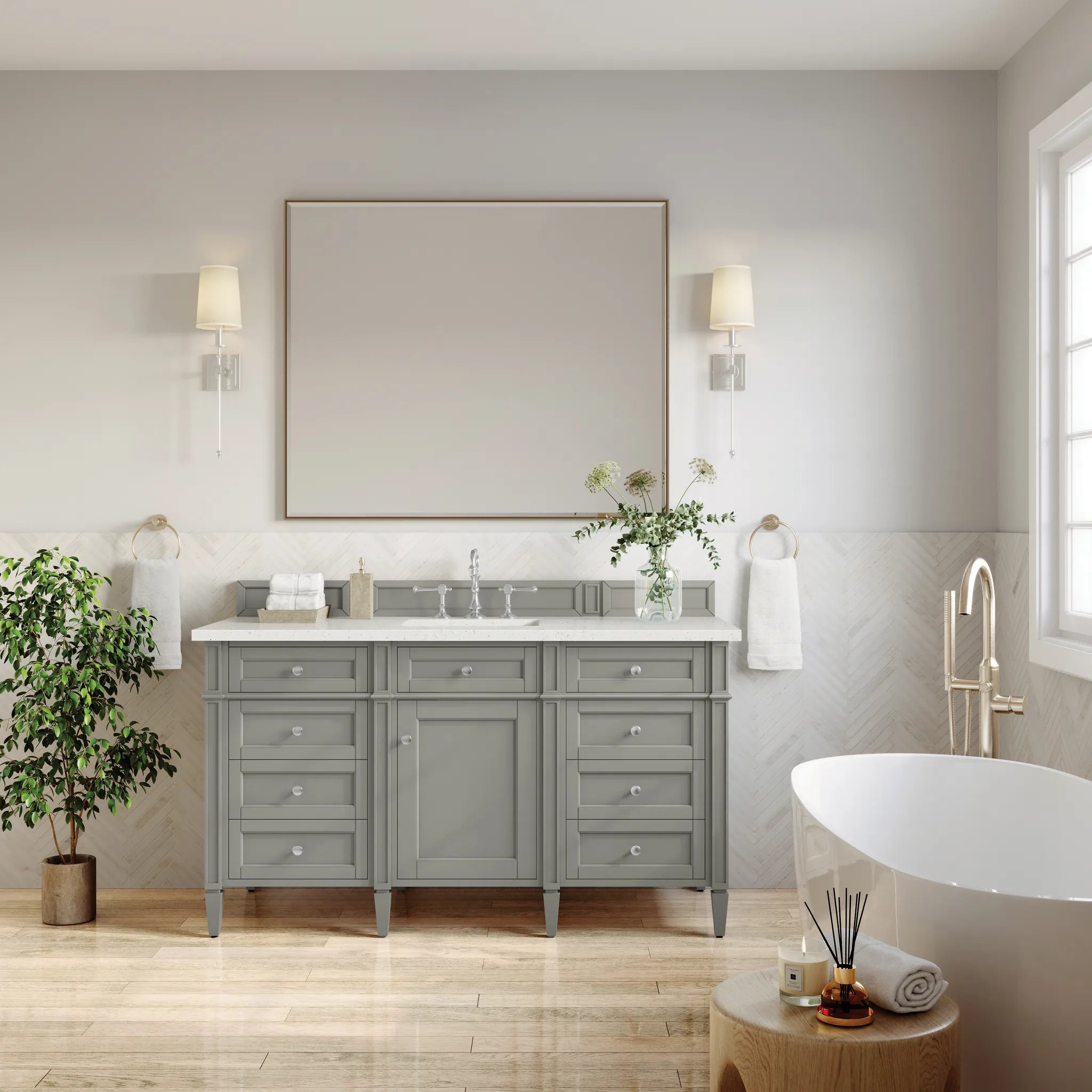 60" Brittany Single Vanity in Urban Gray-Lime Delight Silestone-8" Widespread image 1