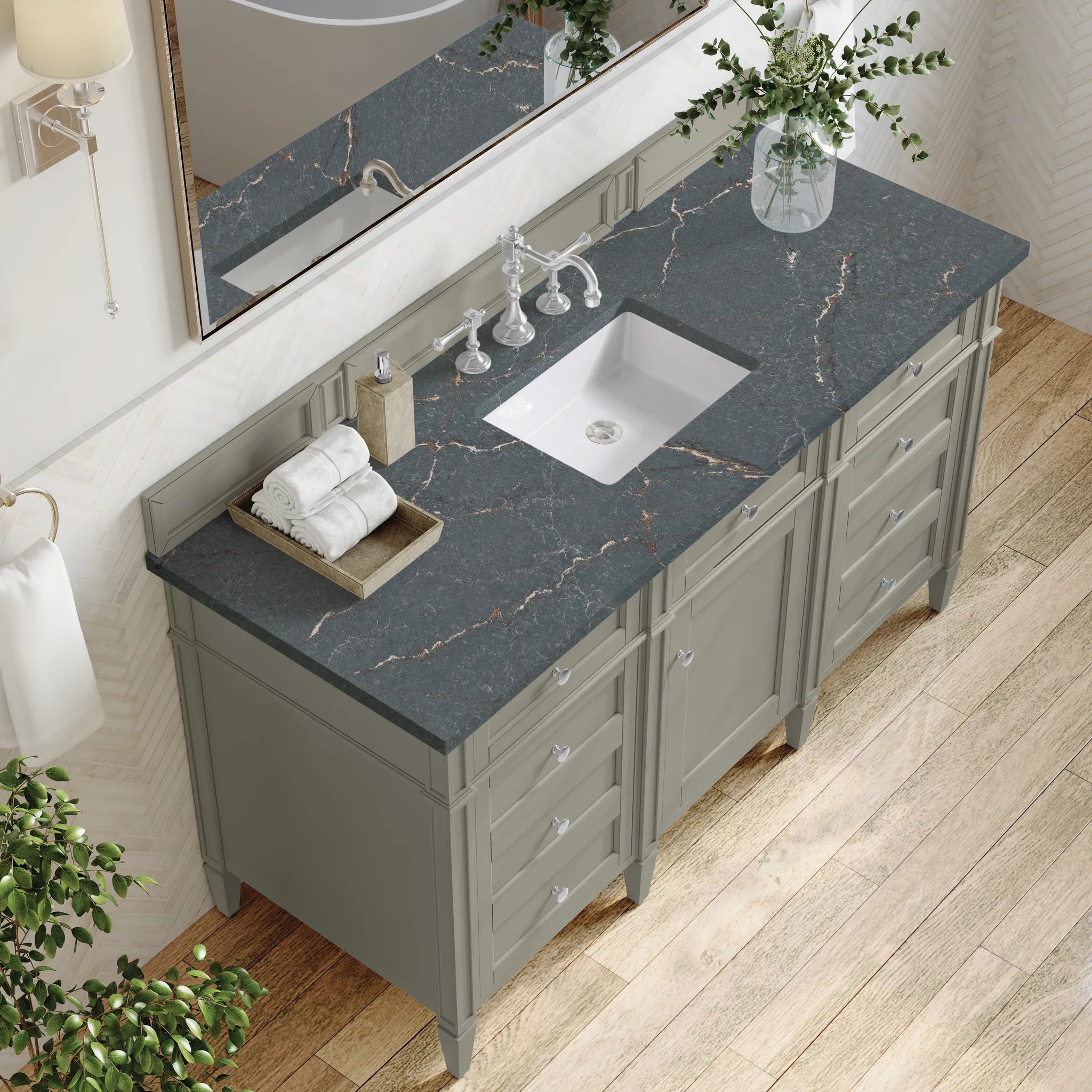 60" Brittany Single Vanity in Urban Gray-Parisien Bleu Silestone-8" Widespread image 4