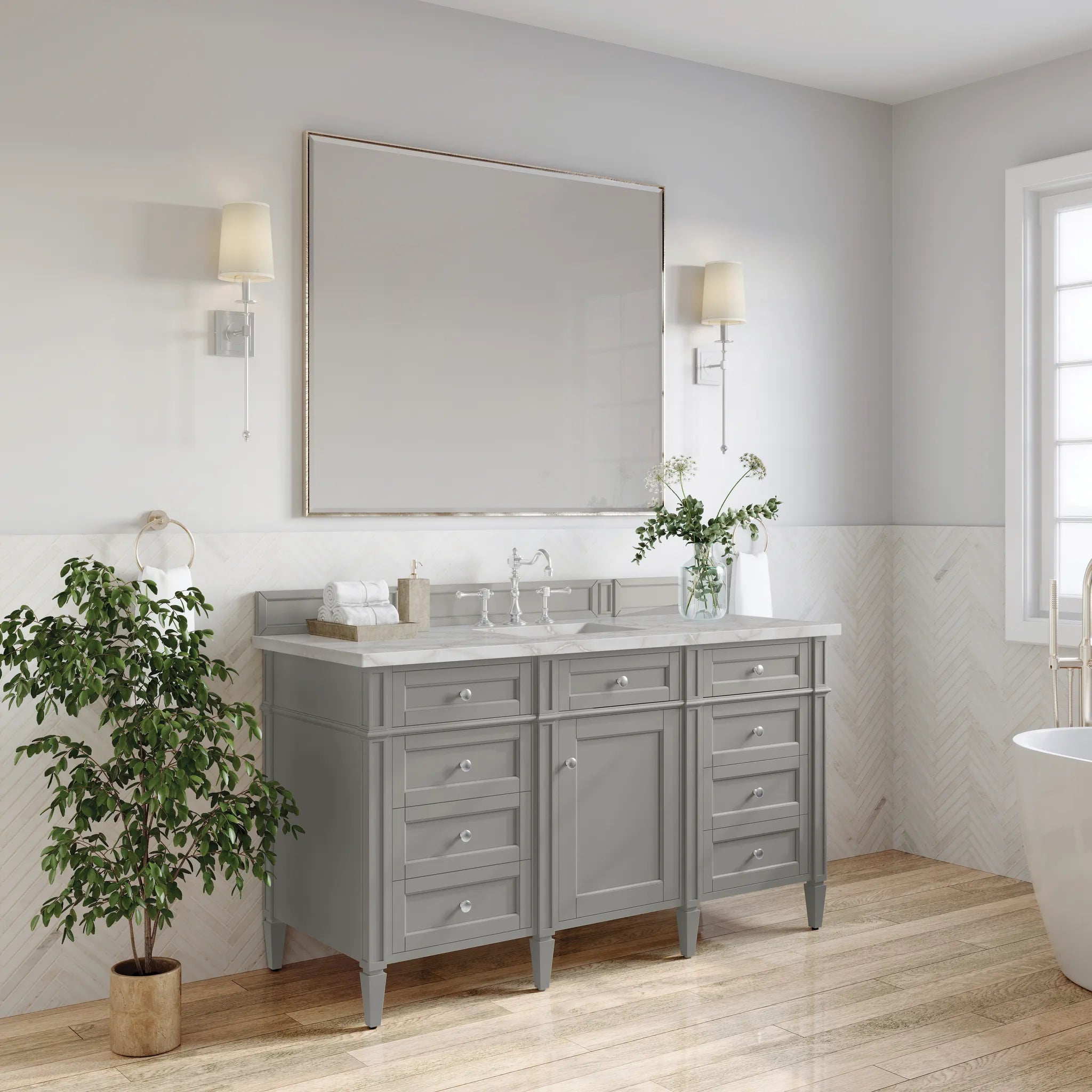 60" Brittany Single Vanity in Urban Gray-Victorian Silver Silestone-8" Widespread image 2