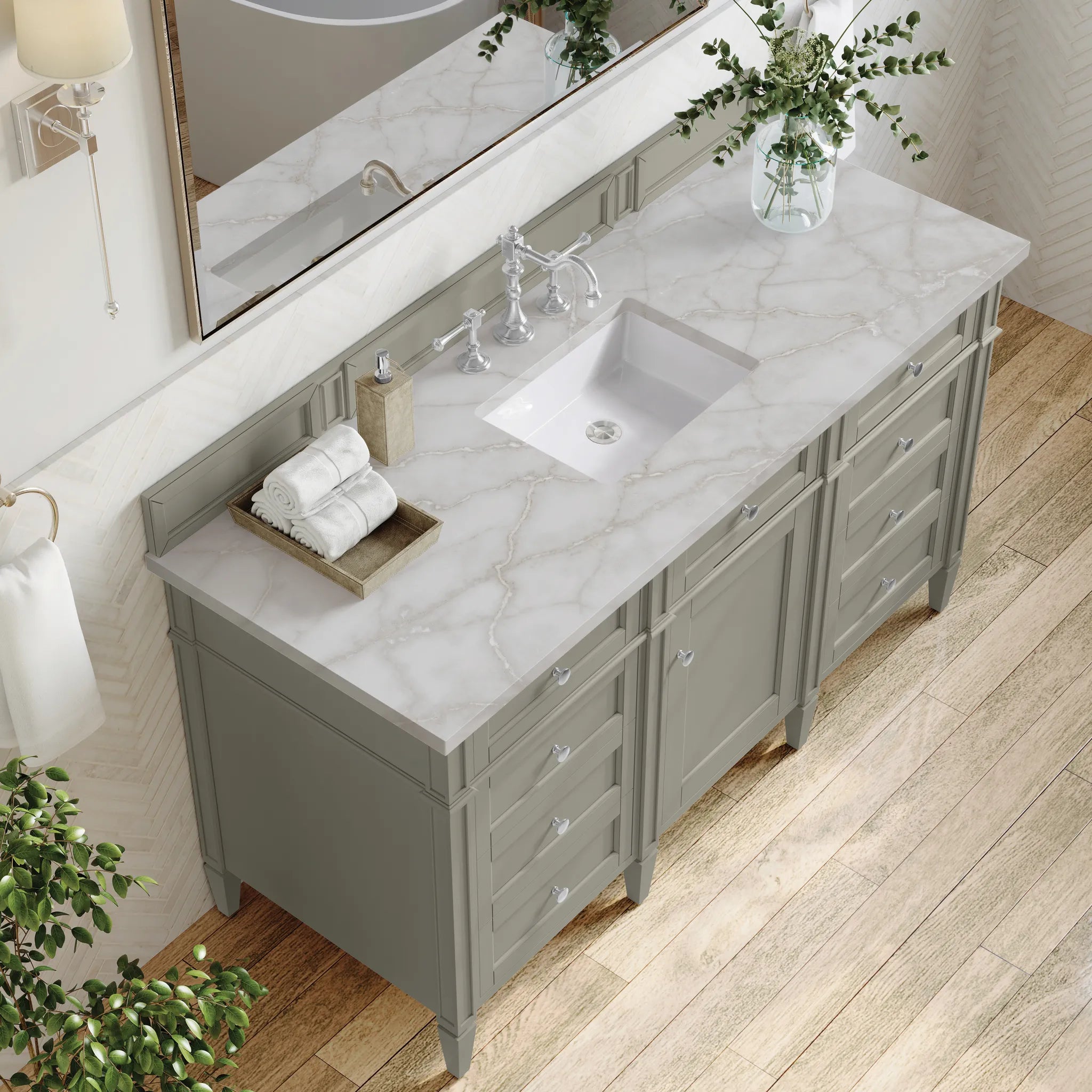 60" Brittany Single Vanity in Urban Gray-Victorian Silver Silestone-8" Widespread image 4