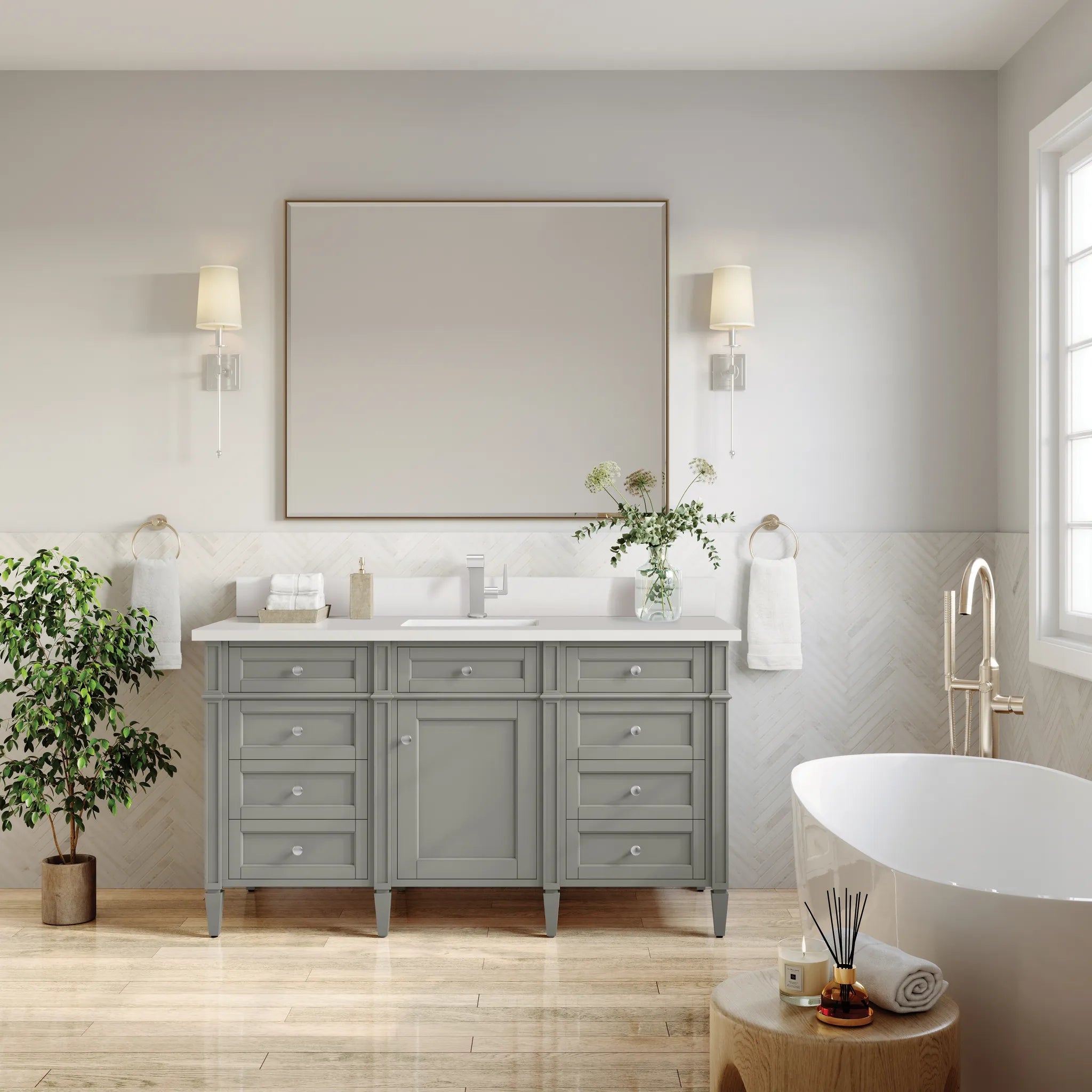 60" Brittany Single Vanity in Urban Gray-White Zeus Silestone & Backsplash-Single Hole image 1