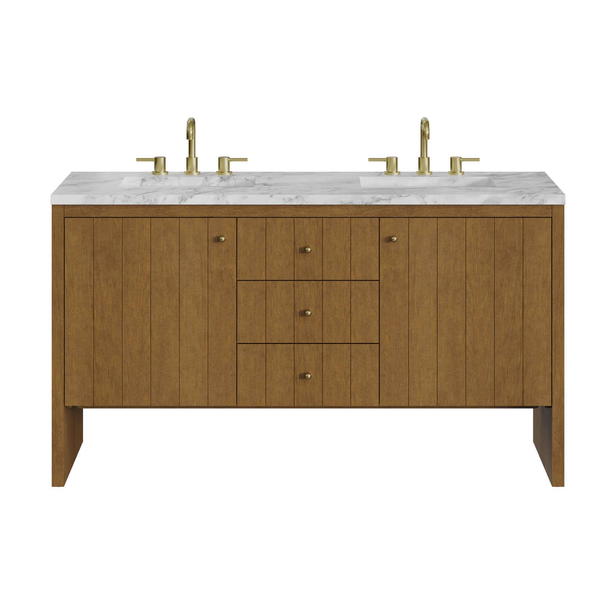 60" Hudson Double Vanity in Honey Oak by James Martin Vanities-Carrara White Marble 
