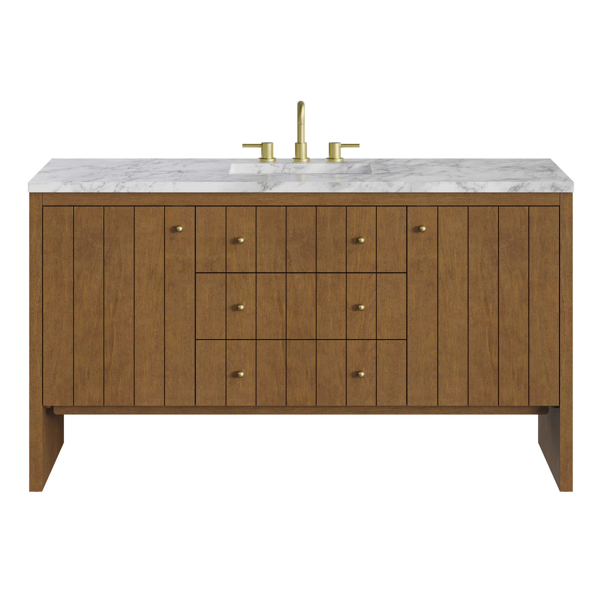 60" Hudson Single Vanity in Honey Oak by James Martin Vanities-Carrara White Marble 