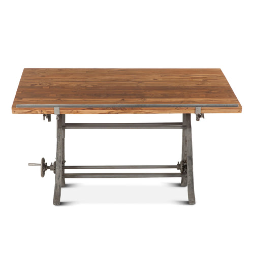 62" Natural Teak Adjustable Height Drafting Office Desk