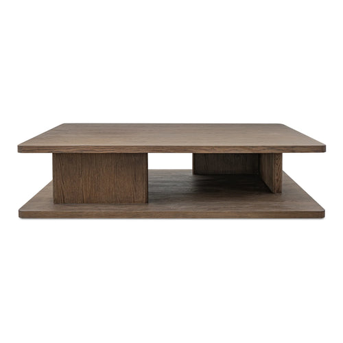 64" Dark Brown Oak Two-Tier Coffee Table with Shelf
