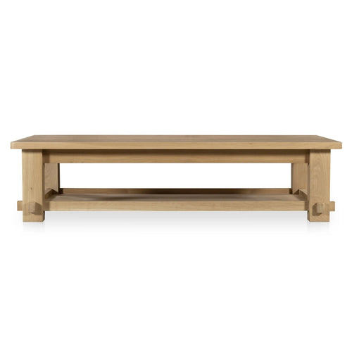 65" Natural Oak Coffee Table with Bracket Feet