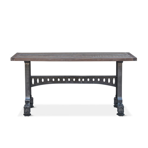 66" Teak Wood Console Table with Iron Base for Entryway