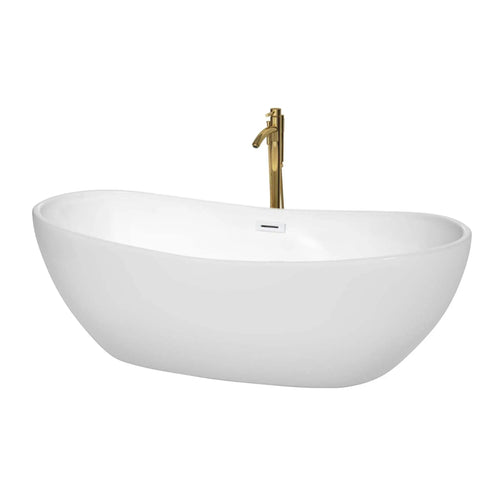 70" White Freestanding Bathtub with Brushed Gold Faucet - Rebecca by Wyndham (WCOBT101470SWATPGD)