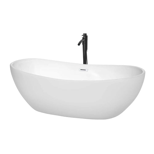 70" White Freestanding Bathtub with Matte Black Faucet - Rebecca by Wyndham (WCOBT101470SWATPBK)