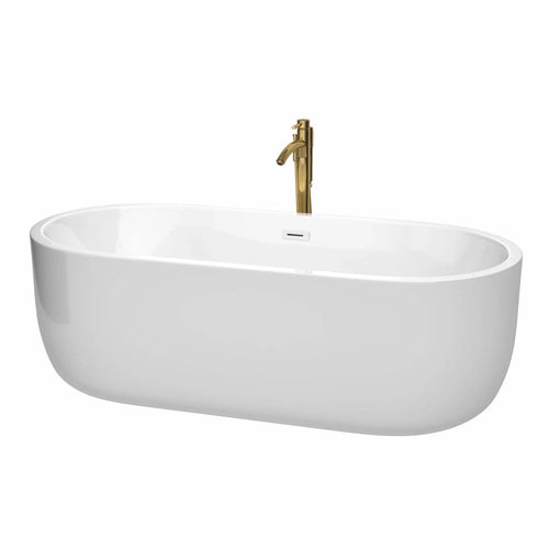71" White Freestanding Bathtub with Brushed Gold Faucet - Juliette by Wyndham (WCOBT101371SWATPGD)