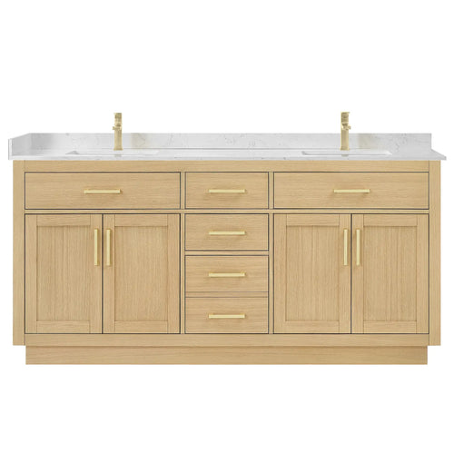 72" Beckett Double Bathroom Vanity with Toe Kick Rift Oak Brushed Gold Trim by wyndham