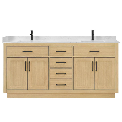 72" Beckett Double Bathroom Vanity with Toe Kick Rift Oak Matte Black Trim by wyndham