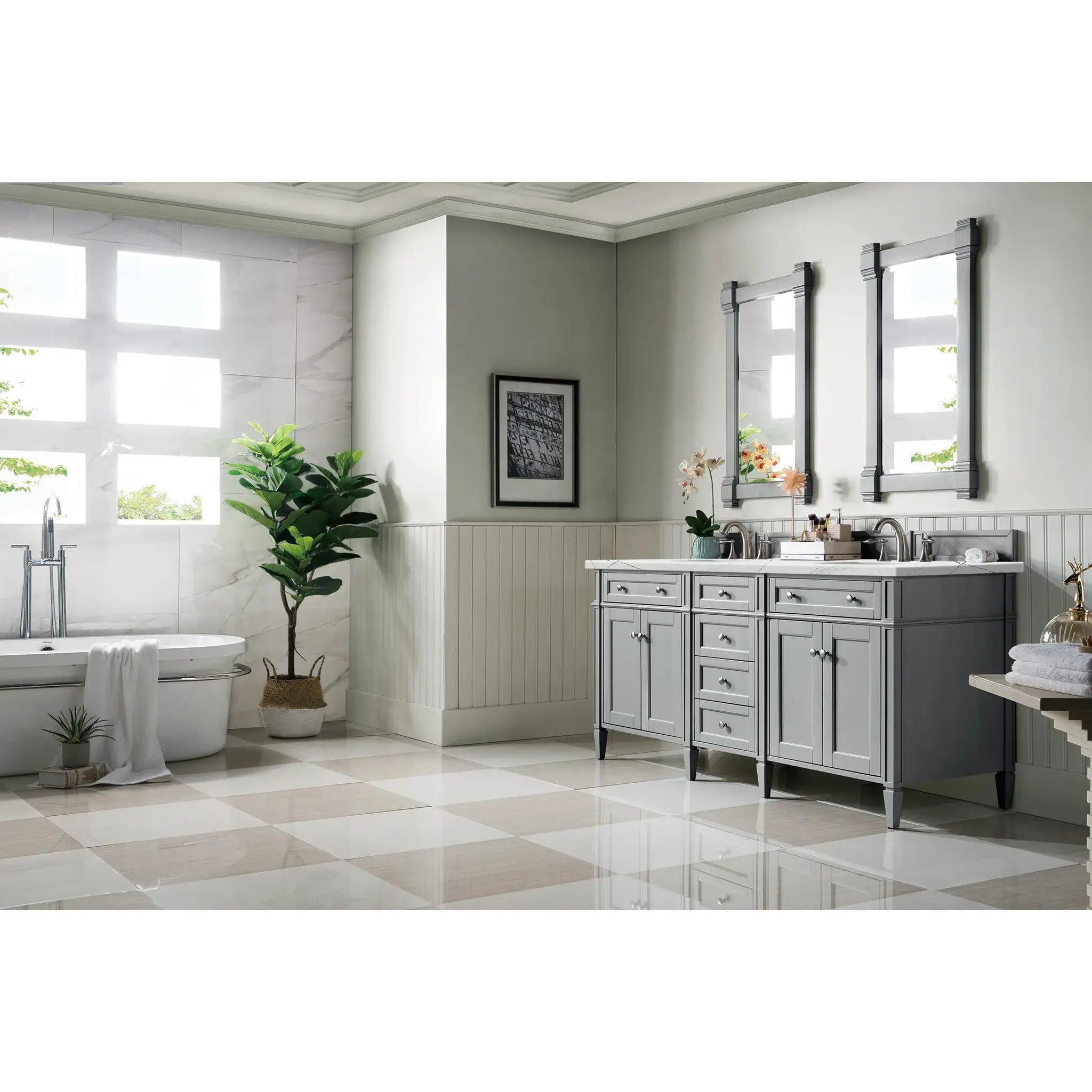 72" Brittany Double Vanity in Urban Gray-Ethereal Noctis Silestone-8" Widespread image 2