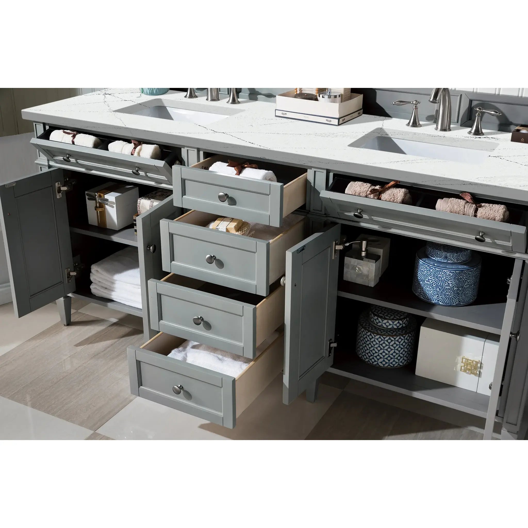 72" Brittany Double Vanity in Urban Gray-Ethereal Noctis Silestone-8" Widespread image 3