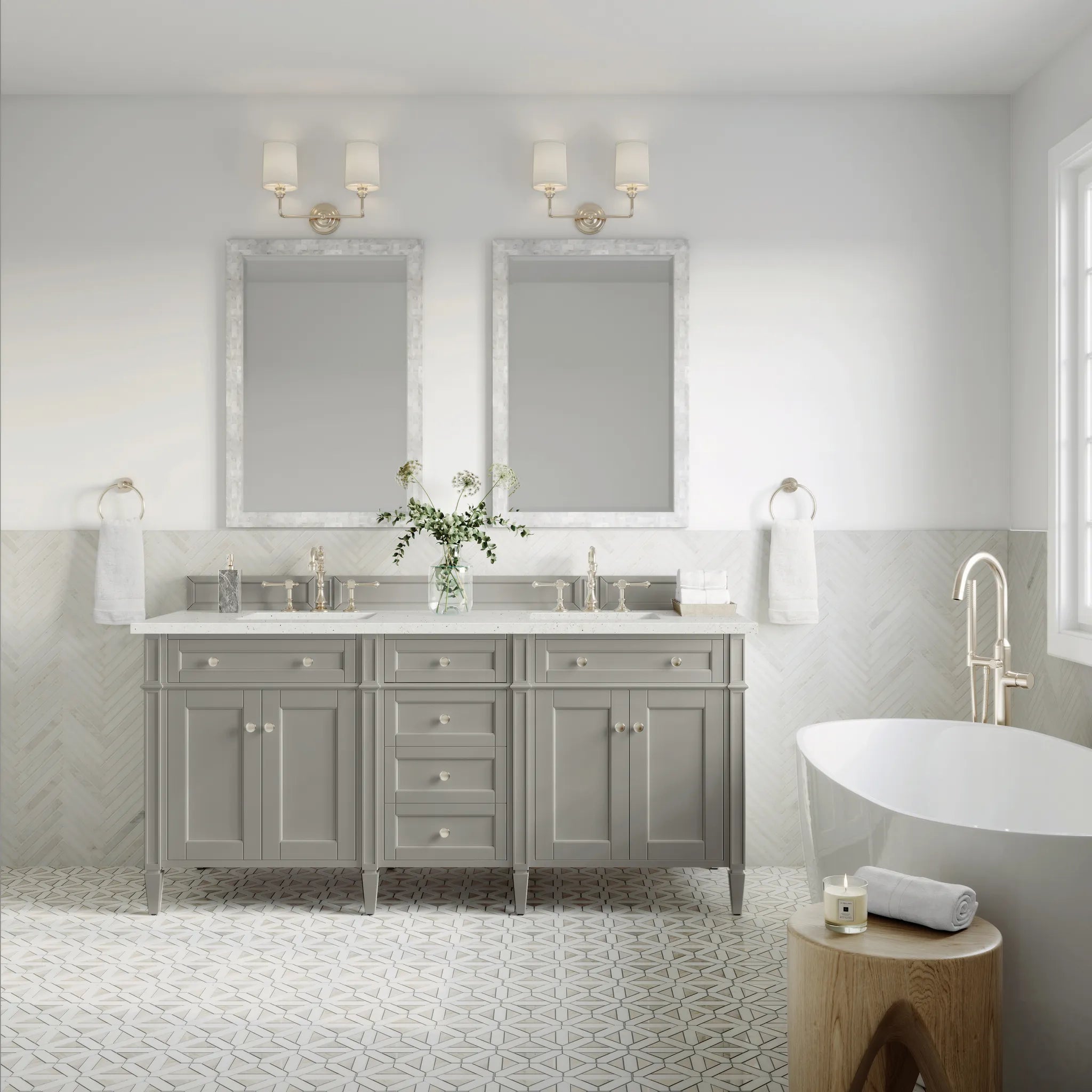 72" Brittany Double Vanity in Urban Gray-Lime Delight Silestone-8" Widespread image 1