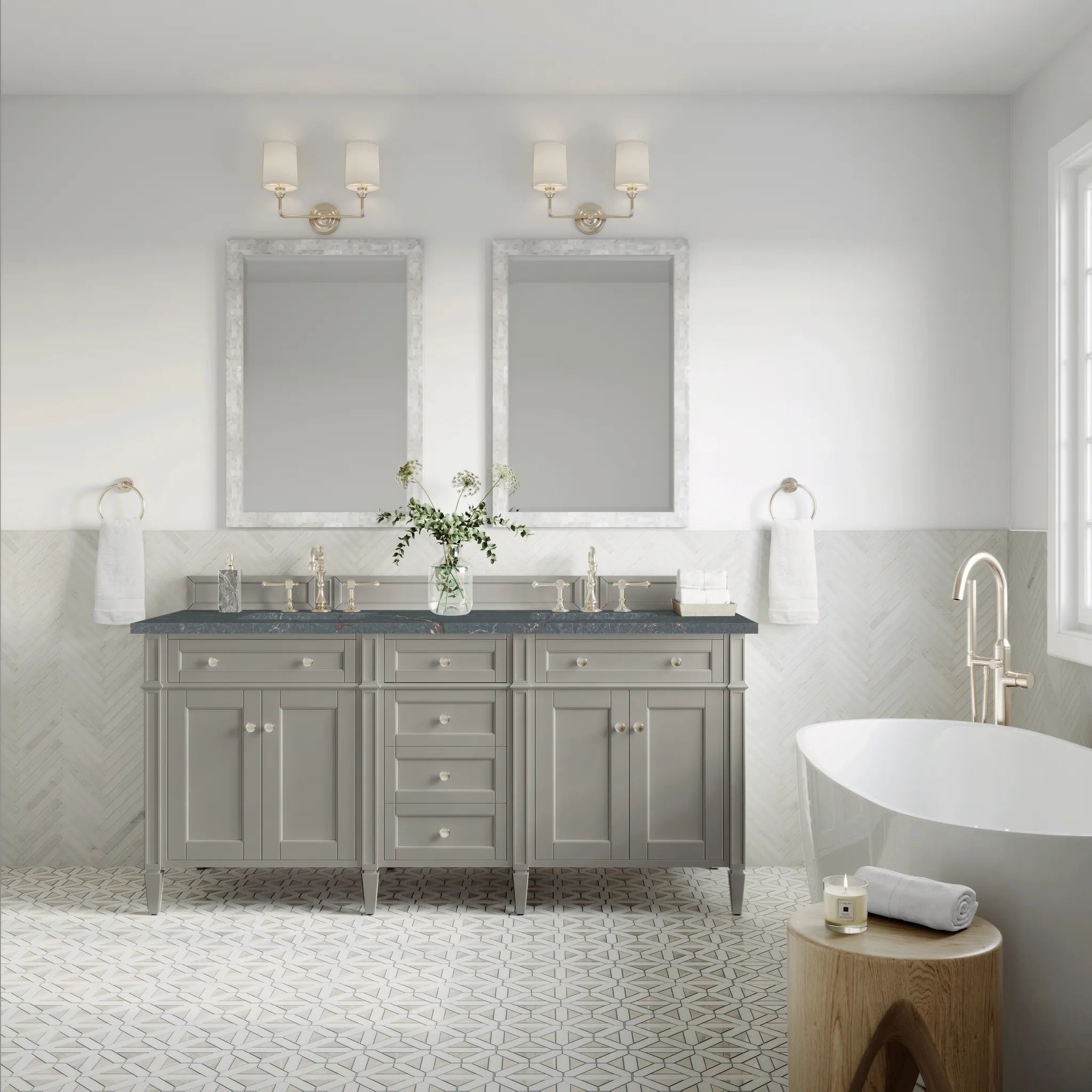 72" Brittany Double Vanity in Urban Gray-Parisien Bleu Silestone-8" Widespread image 1