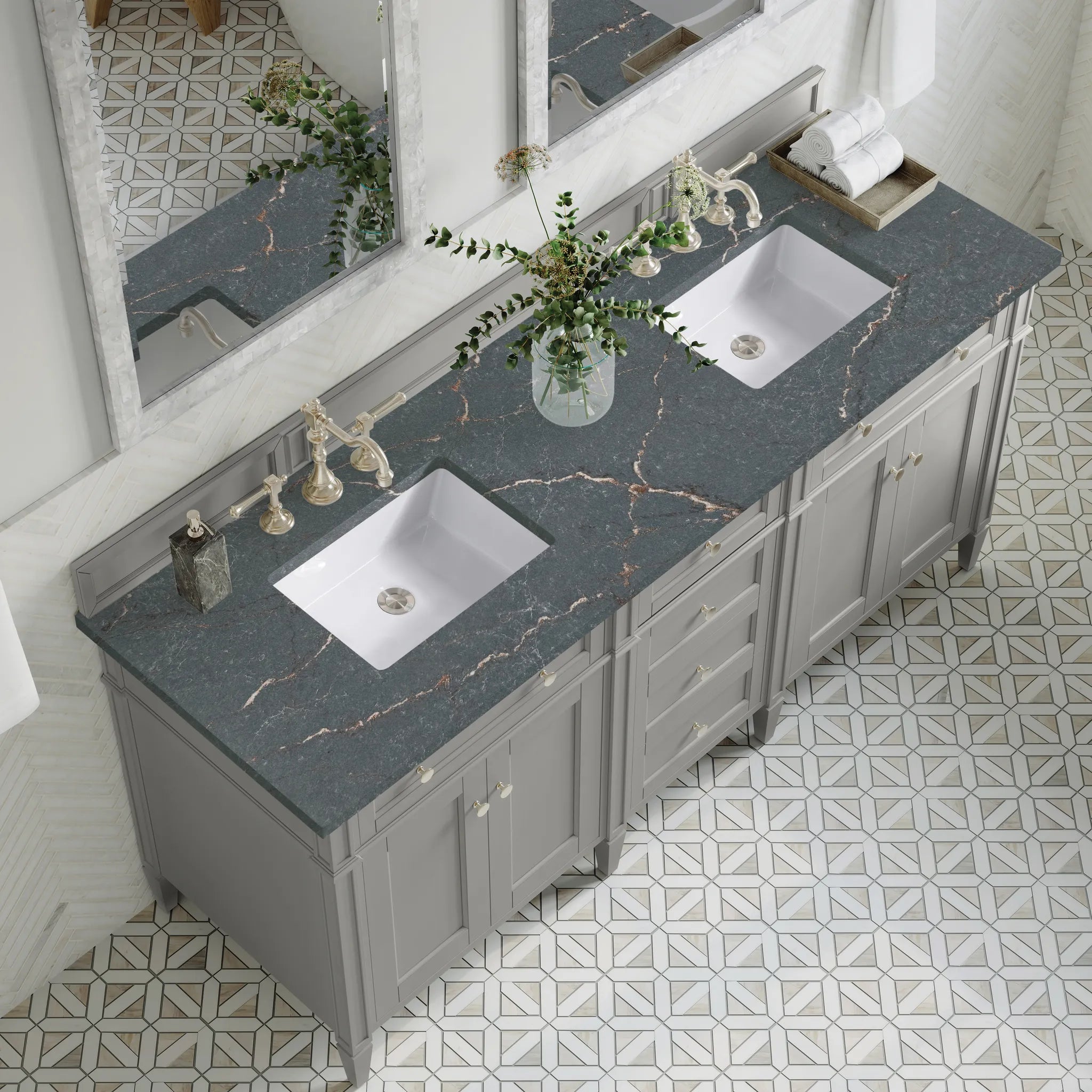 72" Brittany Double Vanity in Urban Gray-Parisien Bleu Silestone-8" Widespread image 4