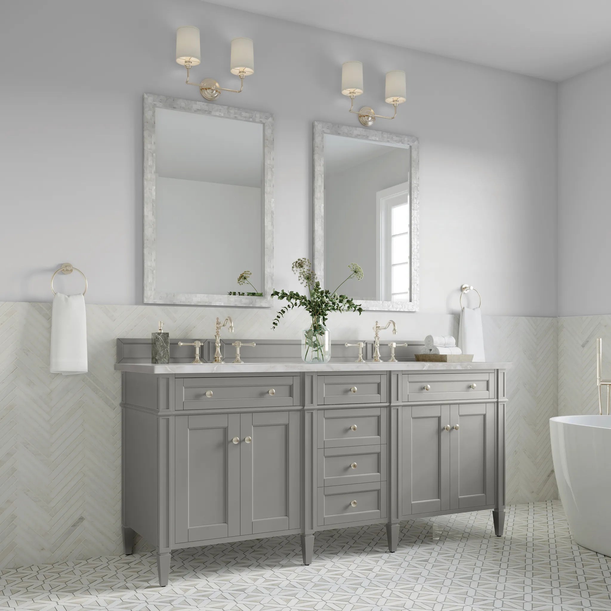 72" Brittany Double Vanity in Urban Gray-Victorian Silver Silestone-8" Widespread image 2