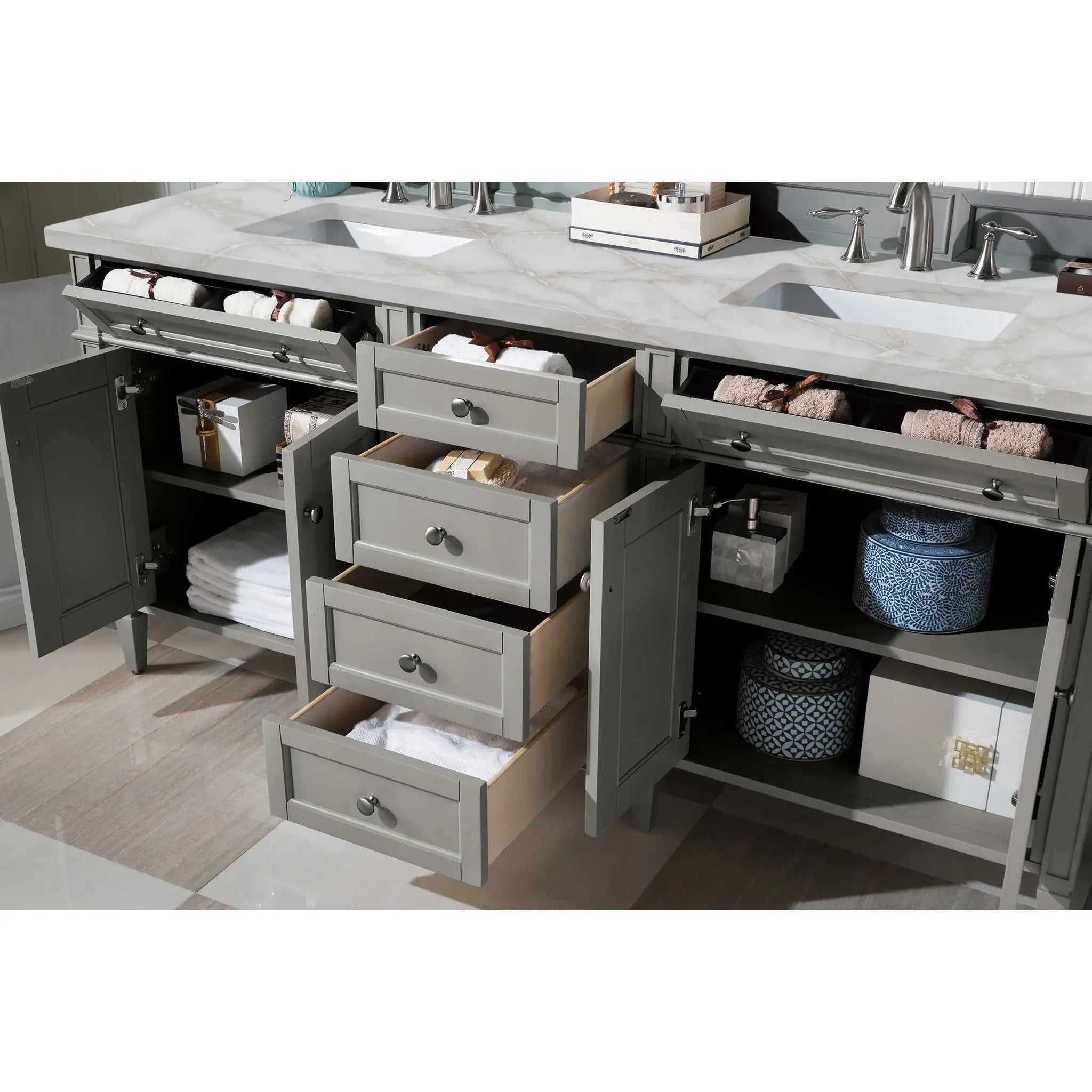 72" Brittany Double Vanity in Urban Gray-Victorian Silver Silestone-8" Widespread image 3