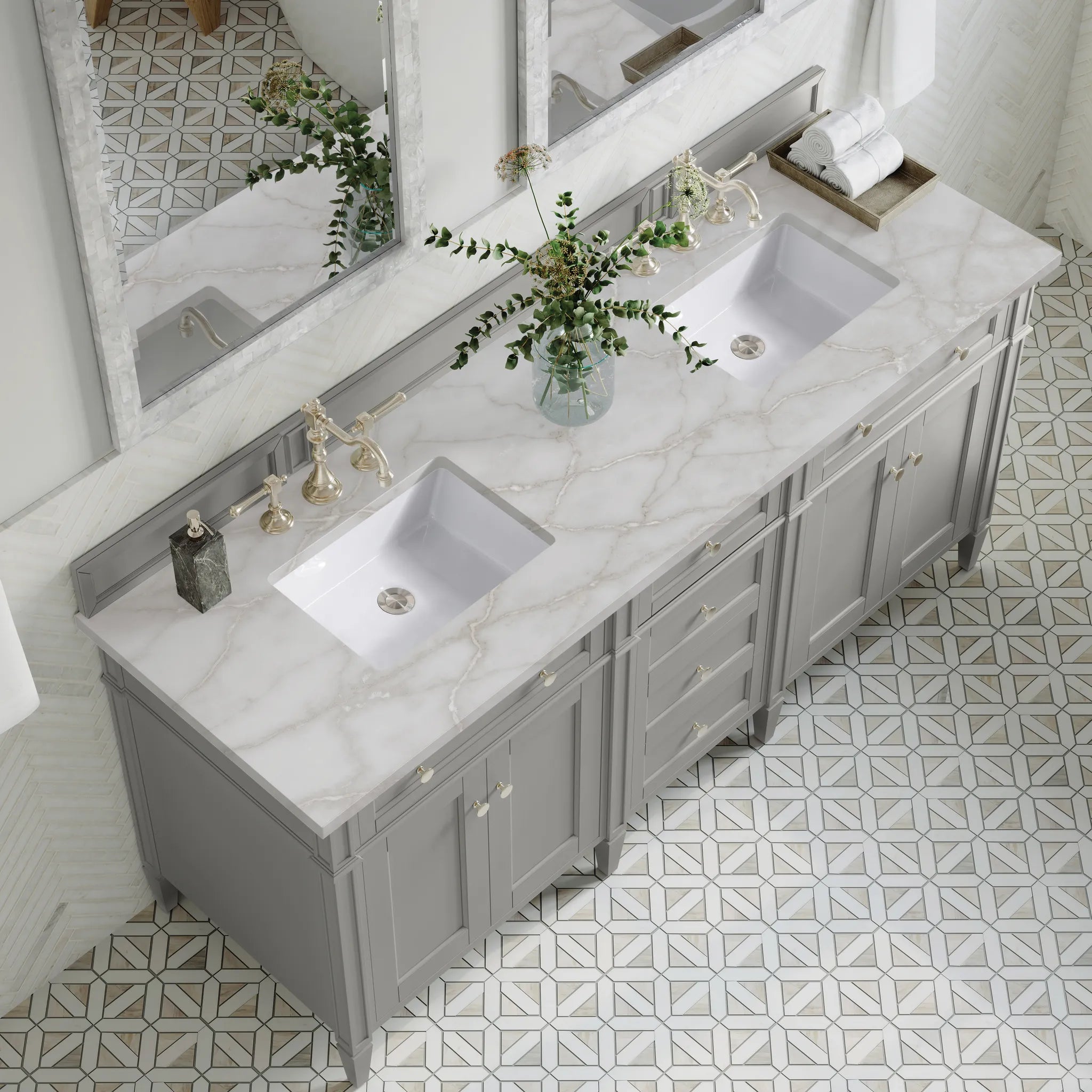 72" Brittany Double Vanity in Urban Gray-Victorian Silver Silestone-8" Widespread image 4