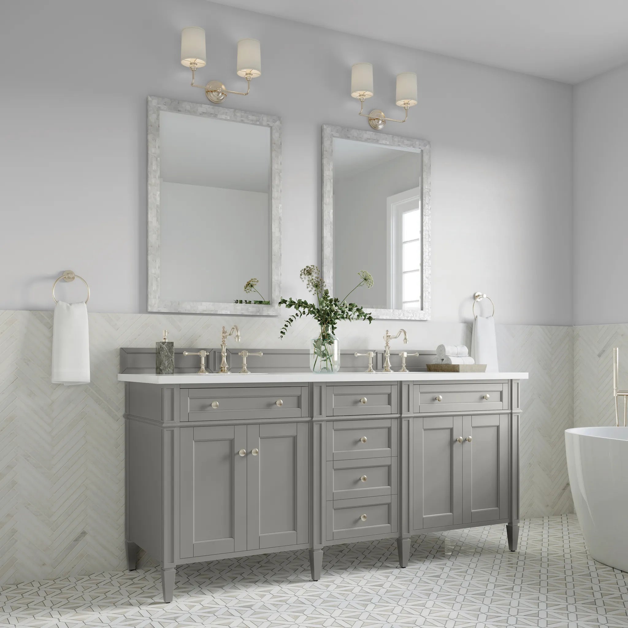72" Brittany Double Vanity in Urban Gray-White Zeus Silestone-8" Widespread image 1